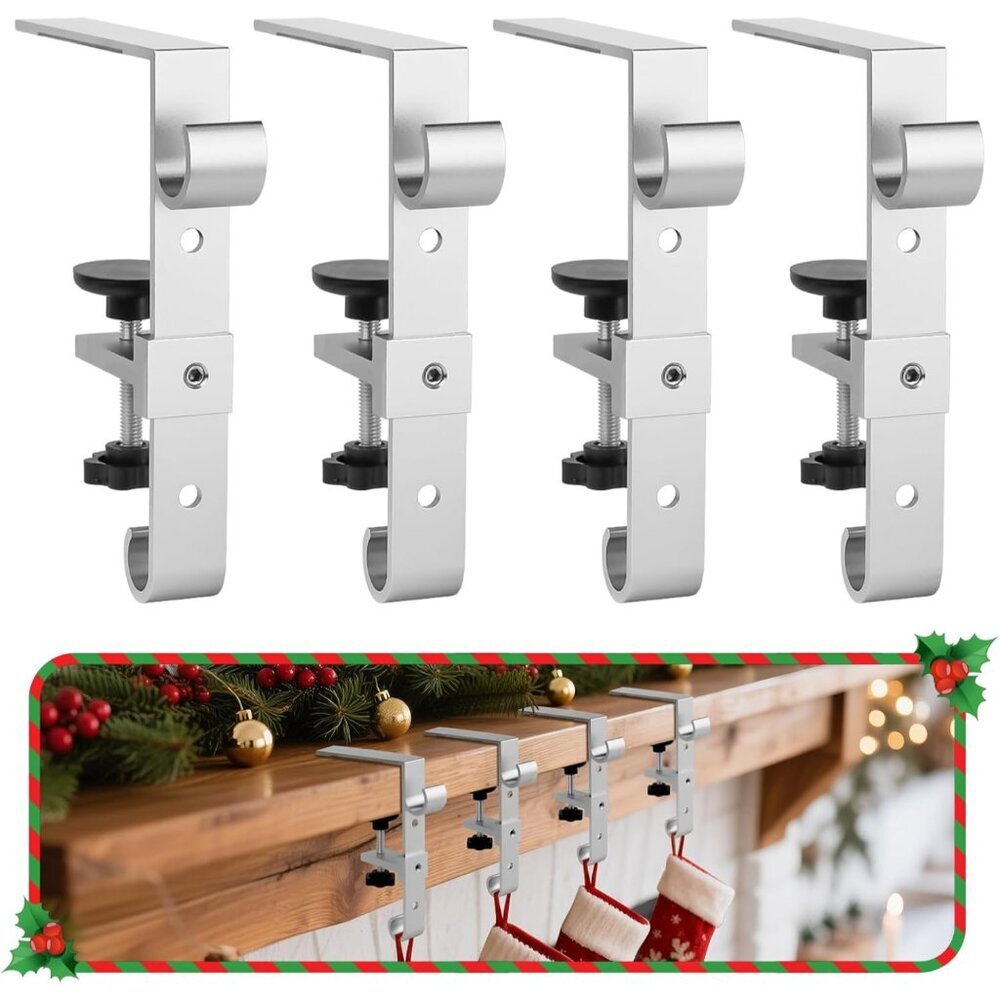 Stocking Hangers for Mantel,4 Pcs 2 in 1 Adjustable Fireplace Christmas Stocking